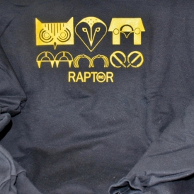 Adult Black Sweatshirt with Yellow 3 Owl Logo and Raptor Inc text
